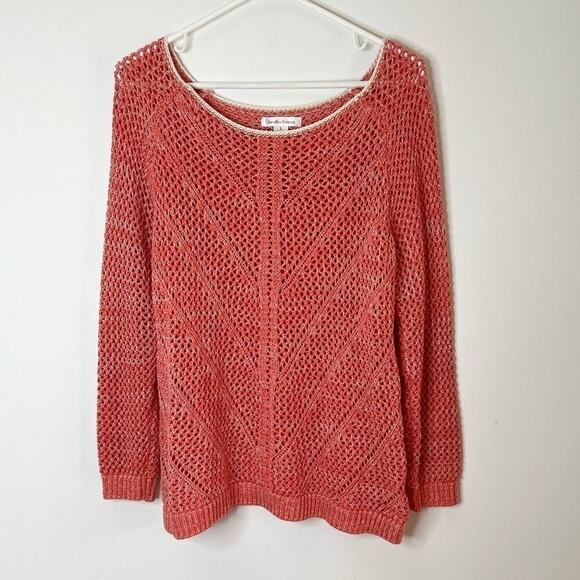 John Paul Richard Women Sweater Size L Open Knit Pink Tunic Long Sleeve Pullover - Picture 2 of 8